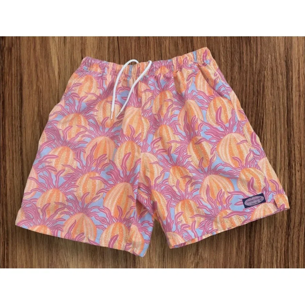 Vineyard Vines‎ Swim Shorts Mens L Sea Urchin Chappy Orange Pink Floral Trunks